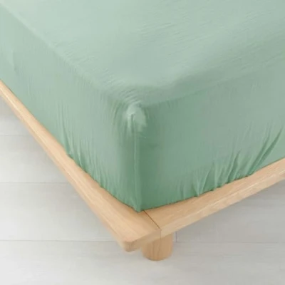 Image of douceur d&#039;intérieur, Fitted Sheet (160 x 200 cm) Angelia Sage, Cotton Gauze