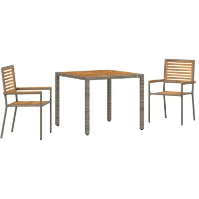 Image of vidaXL 3 Piece Garden Dining Set Grey Poly Rattan Acacia