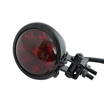 Image of Alchemy Parts Motorcycle Stop Tail Light LED Rear Brake Lamp Red Lens for Cafe Racer Scrambler Custom Chopper Bike Gloss Black