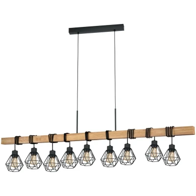 Image of Eglo Lighting Townshend 9 Lamp Straight Bar Pendant Ceiling Light Black, Brown