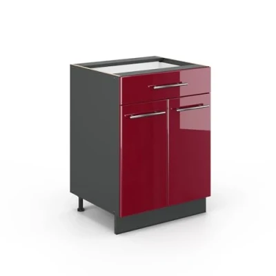 Image of Vicco Kitchen base cabinet Fame Line, Bordeaux High Gloss/Anthracite, 60 cm with drawer, without worktop