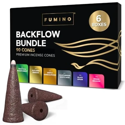 Image of Fumino Fresh Backflow Incense Cones Multipack Essentials Bundle 6 Boxes 90 Masala Agarbatti Joss Scent Fragrance for Relaxation and Meditation, Home House Decor Fragrant