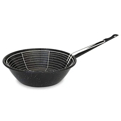 Image of Menax Deep Frying Pan with Basket Enamelled Vitrified Steel Non Stick Original from Spain Ø 24 cm