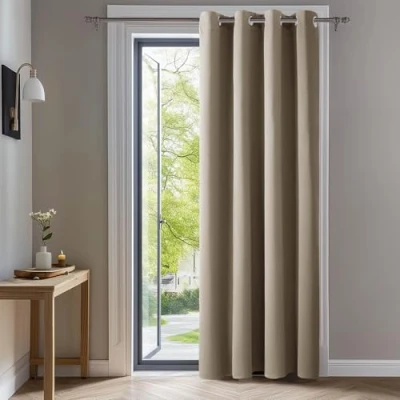Image of Deconovo Blackout Curtains Thermal Insulated Room Darkening Energy Saving Super Soft Eyelet for Bedroom 55 x 114 Inch Khaki 1 Panel