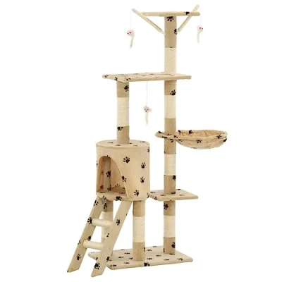 Image of vidaXL Cat Tree with Sisal Scratching Posts 138 cm Beige Paw Prints