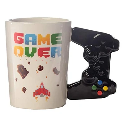 Image of Great Gadgets Galore Ideal present gift. Game Over Mug with Controller Shaped Handle. A Fun