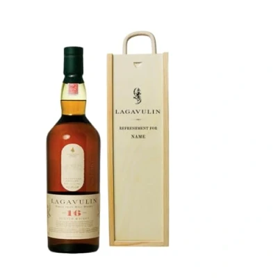 Image of Personalised Lagavulin Single Malt Scotch Whisky Gift Set in Wooden Box 43% ABV (70cl)