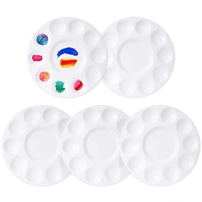 Image of 5 Pcs Round Paint Palette Watercolor Painting Palettes Plastic Tray Art Supplies for Painting, DIY Craft, Oil