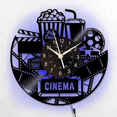 Image of Smotly Vinyl Wall Clock, Popcorn Cinema Package Themed Pattern Clock with LED Night Light, a Gift for Friends Who Love Movies.