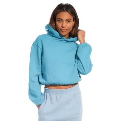 Image of Light &amp; Shade Women&#039;s Lslswt021 Cropped Top Hooded Sweatshirt, Teal, L UK