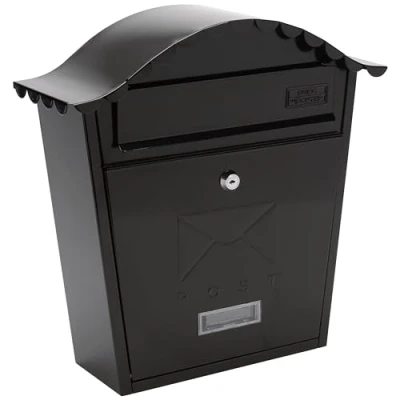Image of Burg Wachter MB01BK Black Classic Wall Mounted Galvanised Steel Lockable Weatherproof Post Box 36x37x13cm