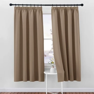 Image of PONY DANCE Bedroom Blackout Curtains Pencil Pleat Room Darkening Window for Bedroom/Living Thermal Insulated Treatment Energy Saving, 2 Pieces, W46 X L72, Cappuccino
