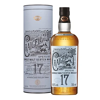 Image of Craigellachie 17 Year Old Speyside Scotch Single Malt Whisky, 46% ABV, 70cl, with Gift Tube, Sherry &amp; Bourbon Cask Finish, 700ml