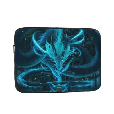Image of AABSTBFM Blue Dragon And Girl Printed Laptop Sleeve For 15 Inch Laptop, Shockproof Oxford Fabric Protective Case Bag