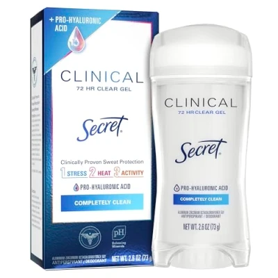 Image of Secret Clinical Strength Deodorant and Antiperspirant for Women, Clear Gel, Completely Clean, 2.6 Oz.
