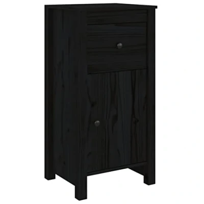 Image of vidaXL Solid Wood Pine Sideboard in Black 40x35x80 cm Versatile Door Assembly, Ample Storage Space, Sleek &amp; Sophisticated Home Furniture Ideal for Living Room, Bedroom, Office