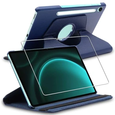 Image of ebestStar for Samsung Galaxy Tab S9 FE Case X510N, 5G X516B, Cover 360 Rotating Protection, PU Leather, Dark Blue + Glass Screen Protector