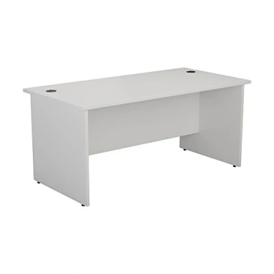 Image of Office Hippo Heavy Duty Rectangular Desk, Home Table, Integrated Cable Ports, PC Desk For or Home, 5 Yr Wty, MFC, White, 140cm x 60cm
