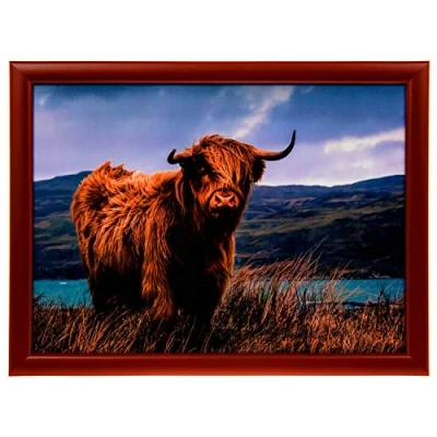 Image of Lesser &amp; Pavey Highland Cow Design Lap Tray Padded Bean Bag Cushion TV Dinner LAPTRAY