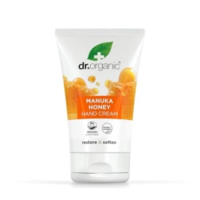 Image of Dr Organic Manuka Honey Hand Cream, Moisturising, Dry Skin, Mens, Womens, Natural, Vegetarian, Cruelty Free, Paraben &amp; SLS Recycled Recyclable, Organic, 125ml, Packaging may vary