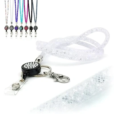Image of CKB LTD Clear Sparkle Lanyard Rhinestone Glitter Crystal Gems Neck Strap with Swivel Metal Clip and Sparkly Bling Retractable reel ID Badge Holder 1pc