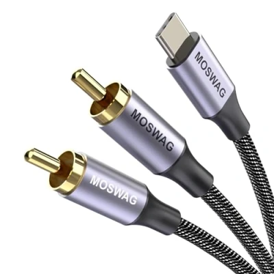 Image of MOSWAG USB C to RCA Audio Cable,USB 2 Type Male Y Splitter Cord with DAC Chip Compatible Pad Pro 2018,Google Pixel 3/2/2XL MacBook Moto Z,Google 3/2/XL