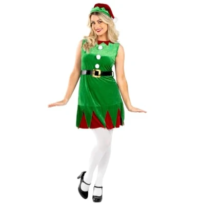 Image of Fun Shack Elf Costume Adult Women, Christmas Fancy Dress, Outfits for Womens Outfit, Small