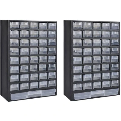 Image of &#039;vidaXL 2 pcs Plastic 41 Drawer Storage Cabinet Tool Box: Wall Mountable Horizontally, Transparent Drawers for Visibility, Flexible Configuration Small Items, DIY Accessories&#039;.