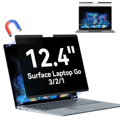 Image of Magnetic Privacy Screen for 12.4 inch Microsoft Surface Laptop Go 3/2/1, Removable Anti Glare Blue Light Filter, Spy Black Protector Security Private