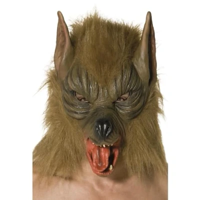 Image of Smiffys Wolf Mask, Grey Overhead Latex, Halloween Fancy Dress Accessory, Werewolf Up Masks