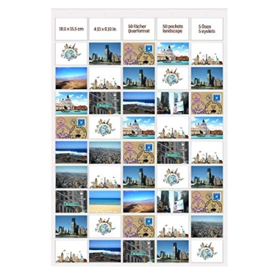 Image of trendfinding® Photo Curtain 10 x 15 cm Portrait and Landscape Pictures Postcards Format Wall Gallery Pockets Holder Pocket Photos (50
