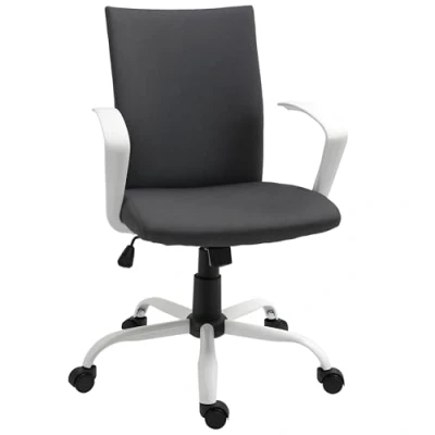 Image of Vinsetto Office Chair Linen Swivel Computer Desk Home Study Task with Wheels, Arm, Adjustable Height, Charcoal Grey
