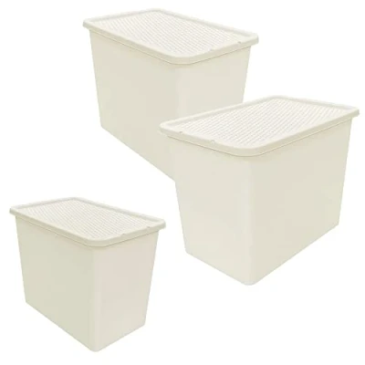 Image of STAR SUPPLIES Large Cream 80 Litre Plastic Rattan Storage Boxes Strong Stackable Containers With Lids (5)