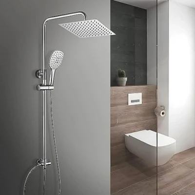 Image of Görbach Shower Riser Rail with Holder Bracket and Bar in 304 SUS Adjustable Height Bathroom Set System Head Angle 20x20cm.