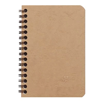 Image of Clairefontaine Ref 78592C Age Bag Wirebound Notebook (100 Pages) 9 x 14cm, Squared Rulings, 90gsm Brushed Vellum Paper, Pocket for Loose Documents Brown Cover