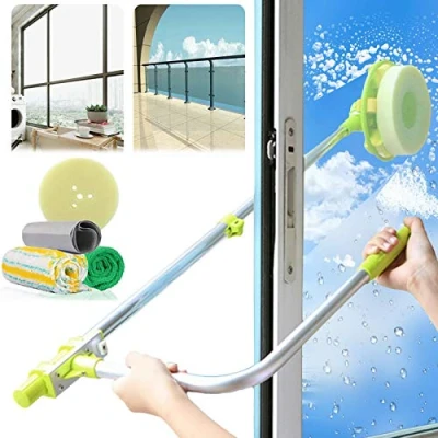 Image of High Rise Window Cleaner, U Shaped 2 in 1 Squeegee Spout Cleaning Tool with Extension Pole, Telescopic Kit Rotating Head, Glass Dust Extendable Cleaner