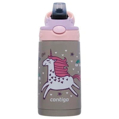 Image of Contigo Kids Water Bottle easy Clean Autospout with Straw, BPA free stainless steel drinking bottle, 100% leak proof, to clean, ideal for daycare