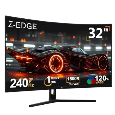 Image of Z Edge 32 Inch Curved Gaming Monitor 240Hz 1ms MPRT Full HD 16:9 Screen Frameless LED Monitor, Ultra Thin Bezel, FreeSync, DisplayPort &amp; HDMI, Black