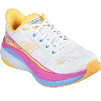 Image of Skechers MAX Cushioning Propulsion Trainers, Women&#039;s, Size: 7, White/orange Textile/synthetics