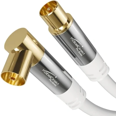 Image of KabelDirekt 4K TV Aerial Cable, Coaxial 90 Angled/Straight 3m Cable Digital/Analogue Available in 0.5 20m (Straight Plug/Angled Socket, DVB C/DVB T/DVB S, white)