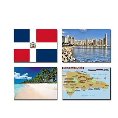 Image of SET OF 4 THE DOMINICAN REPUBLIC FRIDGE MAGNETS FLAG MAP ATTRACTIONS