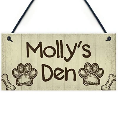 Image of RED OCEAN Personalised Rustic Dog Sign Pet Dogs Den Hanging Paw Print Plaque Gift
