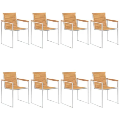 Image of vidaXL Garden Chairs 8 pcs Solid Teak Wood and Stainless Steel