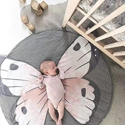Image of KIKOM Baby Cartoon Butterfly Rugs Animals Crawling Mat Sleeping Cotton Play Gym Activity Floor for Toddler Kids Room Decor 35.4 inches (Butterfly)