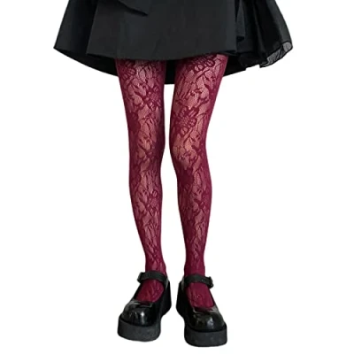 Image of Kobeleen Women Fishnet Pantyhose Gothic Multicolor Floral Patterned Mesh Tights