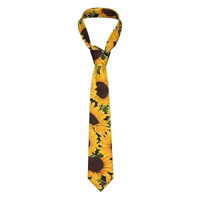 Image of Men&#039;S Tie Yellow Sunflowers Print Woven Casual Necktie Slim Formal For Business Wedding
