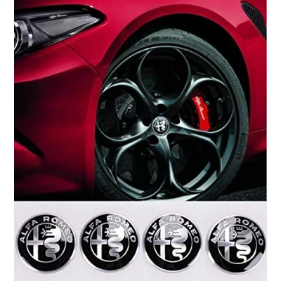 Image of Alfa Romeo 50mm x4 wheel hub caps (BLACK)