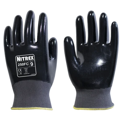 Image of Nitrex 250FC Work Gloves General Handling Safety Resistant to Abrasions, Cuts, Tears, and Punctures Full Nitrile Coating for Mechanical Industrial Protection 10 Pairs Size 6
