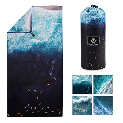 Image of 4Monster Microfiber Beach Towel with carry bag Sand Proof Travel Quick Dry Lightweight for Hiking Yoga Gym Sports Swimming Camping Fitness Bath