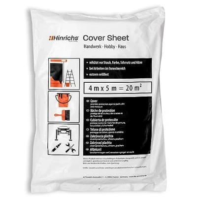 Image of Hinrichs Plastic Dust Sheets for Decorating 4m x 5m Sheet Painting and Furniture Protection LDPE Quality Dustsheets